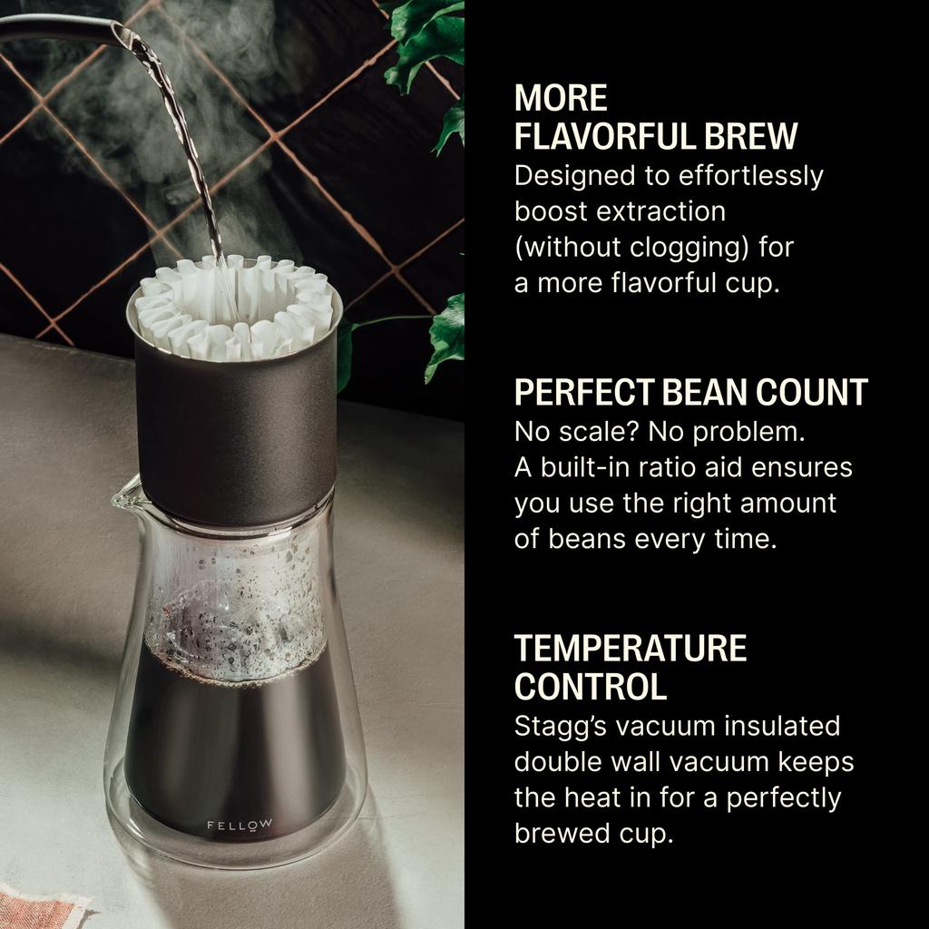 Fellow Stagg Pour-Over Dripper, High-Performance Coffee Dripper with Insulated Stainless Steel Construction and Paper Filter (XF Size)