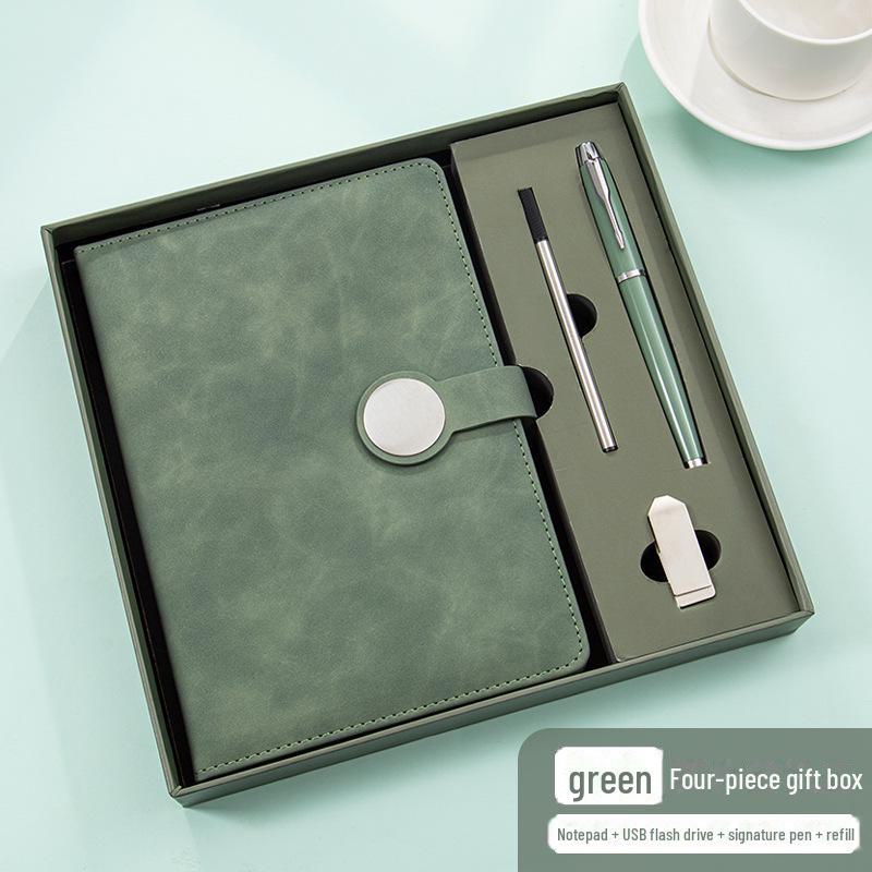 Подарочный набор из ретро-блокнотов высшего качества: В комплект входит блокнот с круглой пряжкой, справочник, USB-накопитель и магнитная застежка для деловых встреч.