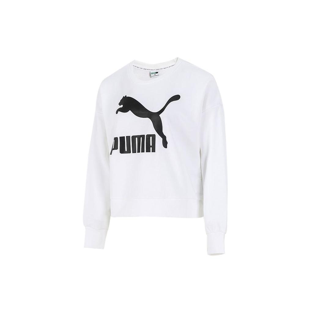 Puma Color-Block Logo Print Sporty Crew Neck Sweatshirt Women Tops White 531382-02