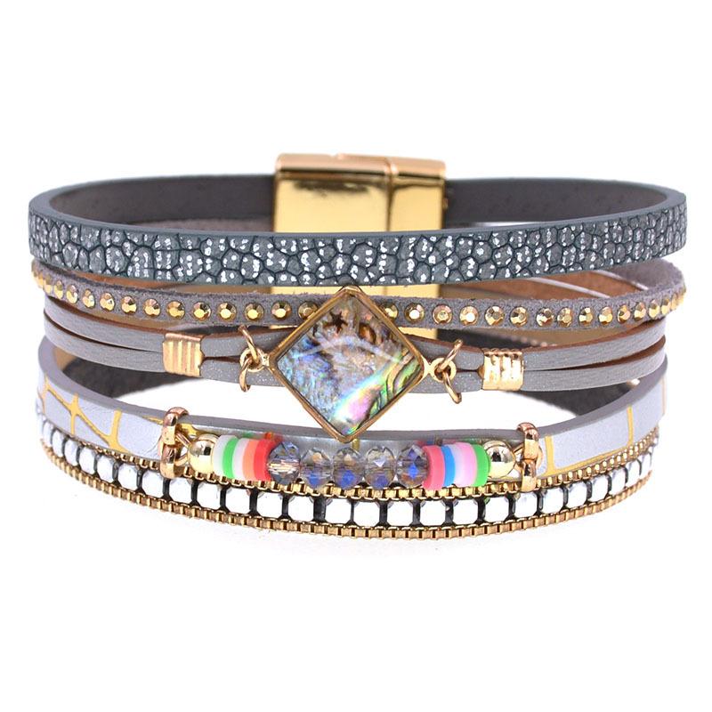 Кожаный браслет Crystal Wrap Bohemia Bangle Женский ювелирный аксессуар