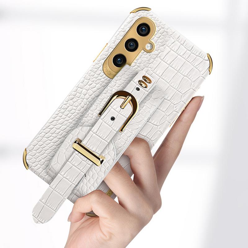 Phone Case for Samsung Galaxy A35 5G Crocodile Texture Wristband Electroplating Cover