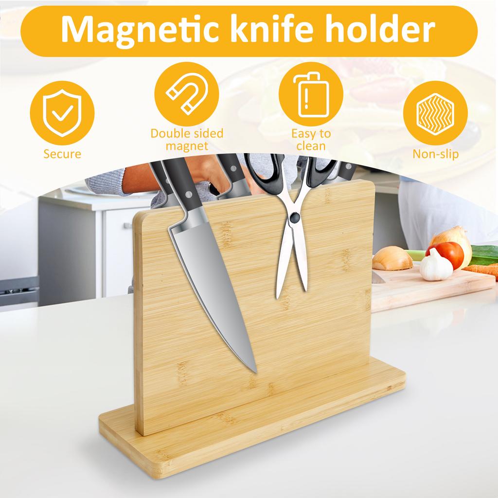 Деревянный магнитный держатель для ножей с противоскользящим основанием, двухсторонний универсальный держатель для ножей, подставка для ножей для набора ножей, кухонный инструмент для столешницы