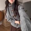 Spring and Autumn New Design Sense Shoulder Sleeves Soft Waxy Stand-up Collar Single-breasted Sweater Top Knitted Cardigan Jacket Women