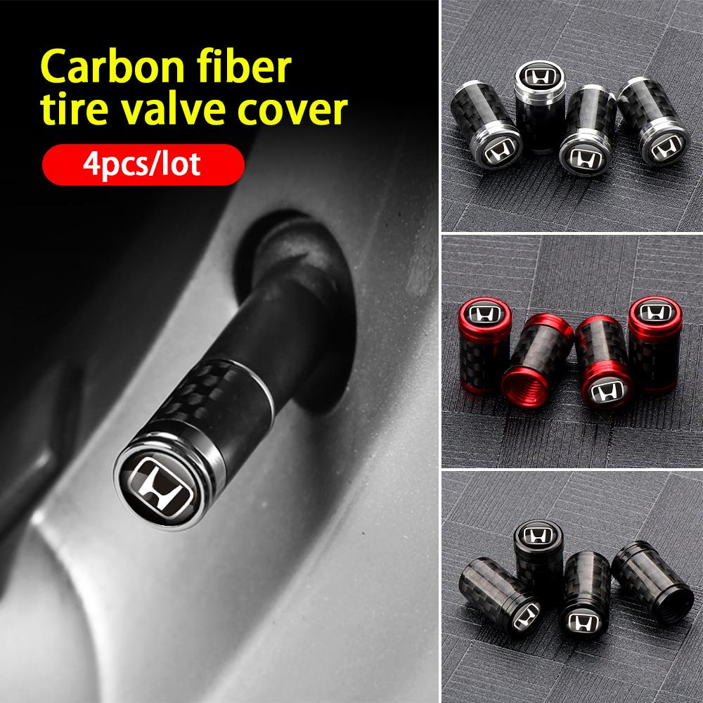 4Pcs Metal Carbon Fiber Car Wheel Tires Valve Caps Emblem Cover For Honda Civic Accord Prelude Mugen City Pilot Auto valve cap ajw256