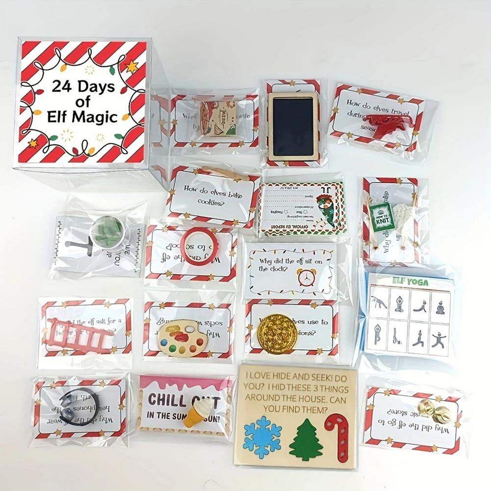 Рождественский 24-дневный набор эльфа Набор для приключений эльфа 2024 Набор идей для забавных эльфийских сцен Креативный рождественский подарок для обратного отсчета Реквизит для эльфийских занятий