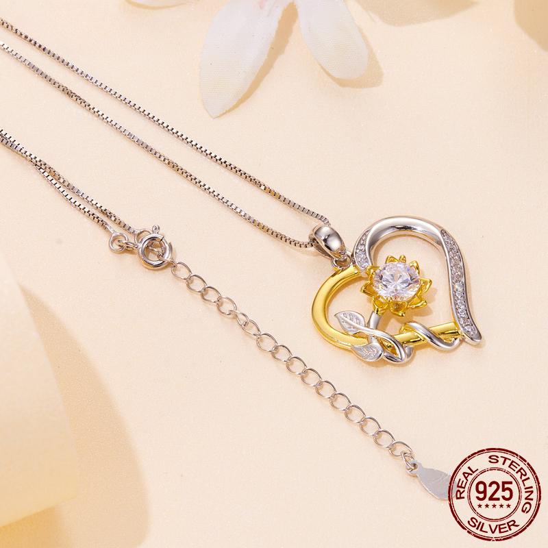D цвет 1,0 CT Муассанит в форме сердца Подсолнух Ожерелье с подвеской для женщин подарок на день рождения двойной цвет желтое золото 925 серебряные звенья