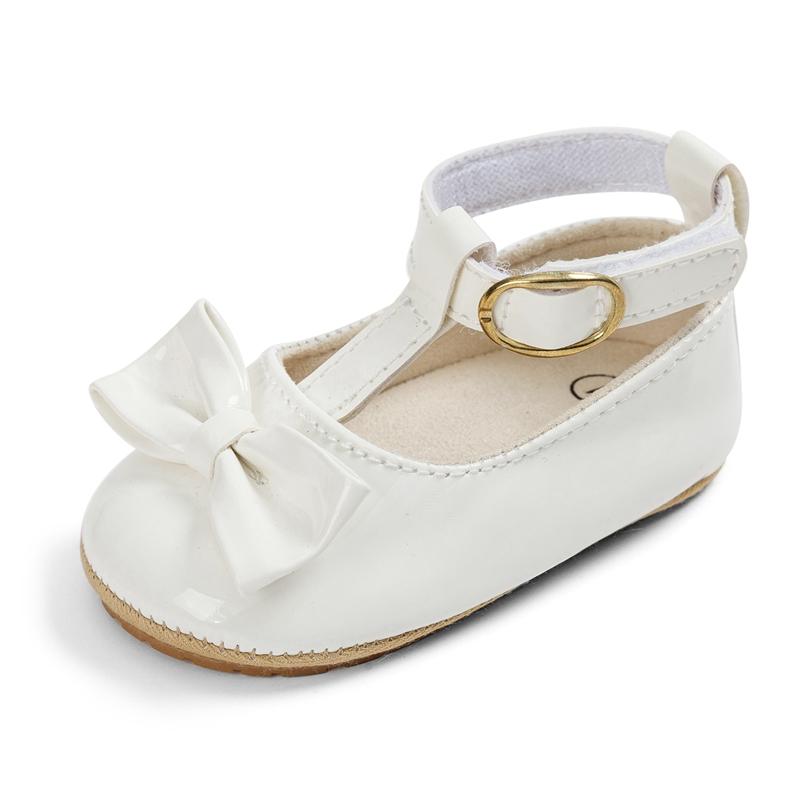 Обувь для новорожденных, обувь для девочек, обувь из искусственной кожи с бантом и резиновой подошвой, Нескользящие модельные туфли, обувь для малышей, обувь для кроватки для малышей