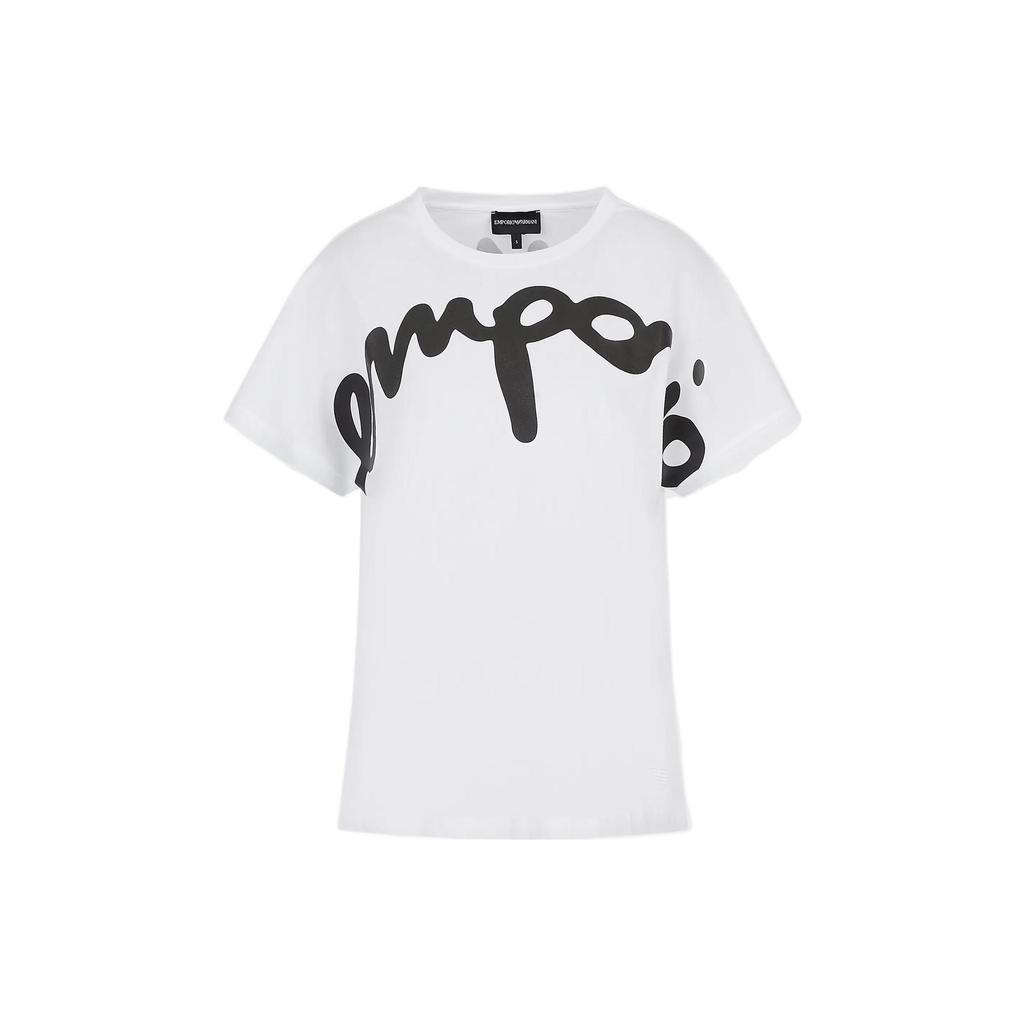 Emporio Armani SS23 Хлопковая футболка с коротким рукавом и принтом с логотипом-буквой Женские топы Белый 3R2T7V-2JQ4Z-0100