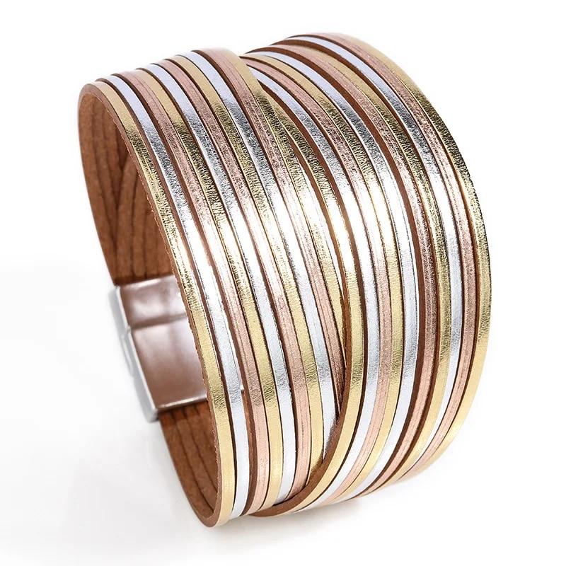 WYBU разноцветный многослойный женский браслет, кожаный браслет ручной работы для женщин, широкий браслет с магнитной пряжкой, 2021, модные ювелирные изделия