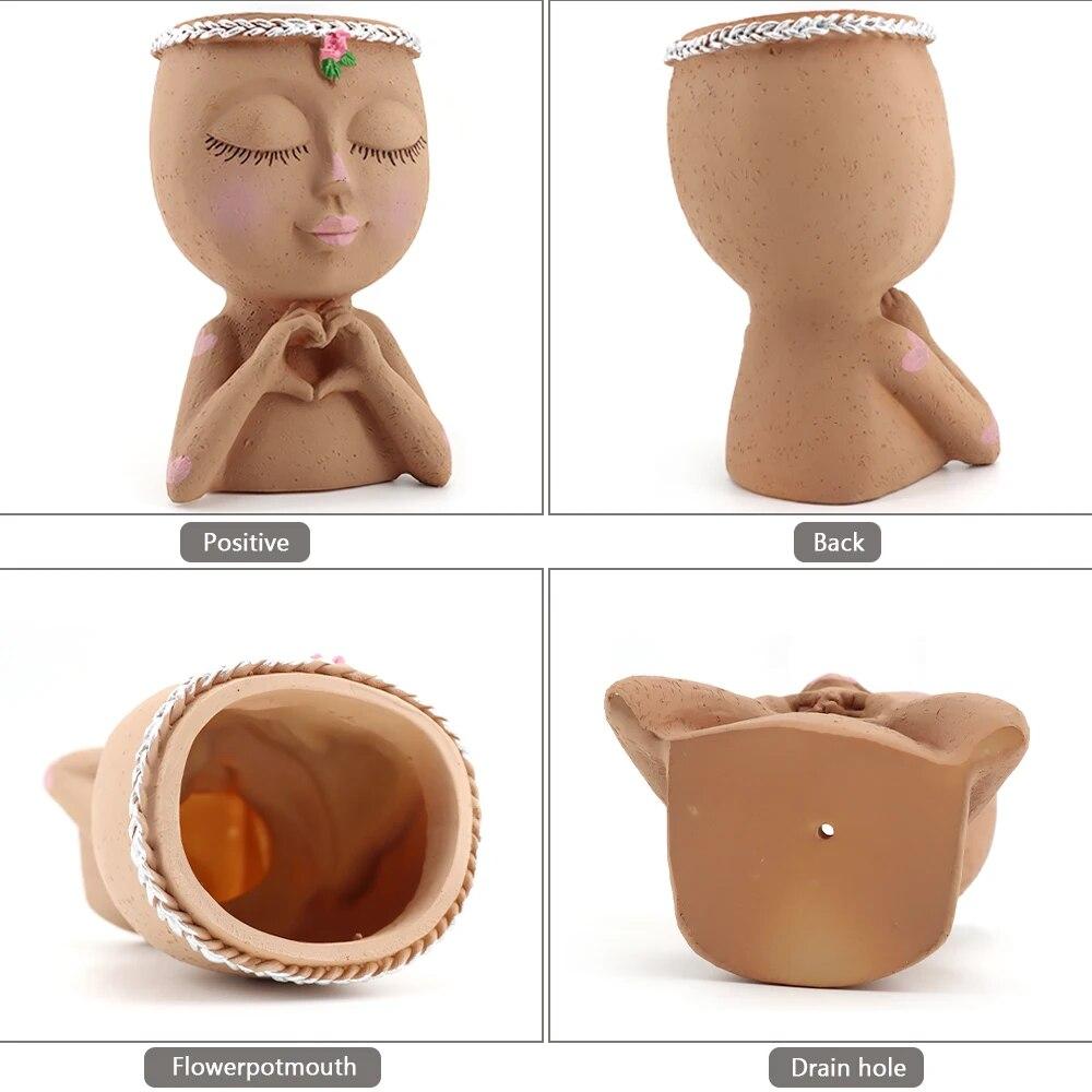 Креативный цветочный горшок для лица, голова сочного цветочного горшка, дренажное отверстие из смолы, художественная скульптура, керамические декоративные украшения