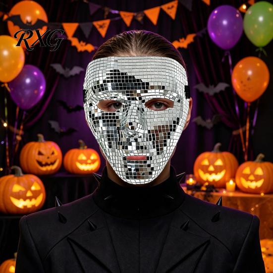 Weighted Free Party Mask Halloween Disco Ball Mask, Breathable Mirror Mosaic Masquerade, High Visibility Glitter Costume for Dance Performance,