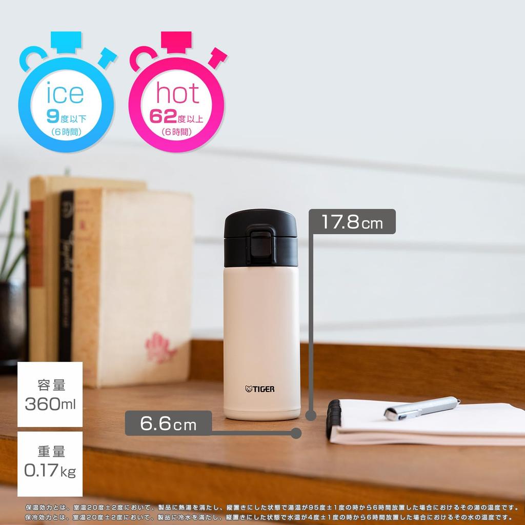 Термос Tiger бутылка для воды 360 мл кружка бутылка One Touch легкая бутылка из нержавеющей стали с вакуумной изоляцией теплоизоляция красная (ТИГР) МКА-К036РК