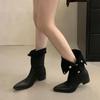 Fashion Liyke Autumn Winter Mid-Calf Boots Women Sexy Pointed Toe Buckle Strap Fold Short Booties Low Square Heels Chelsea Shoes Brown