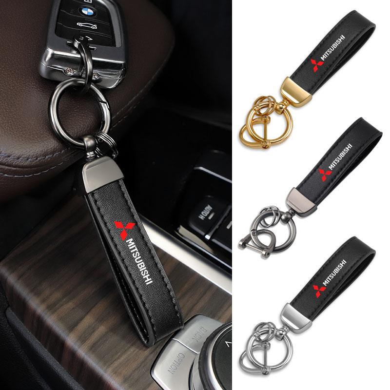 Leather Keychain Car Styling Emblem Metal Pendant For Mitsubishi Pajero Colt I200 Space Delica Triton Ralliart Ex Mirage Jinxuan