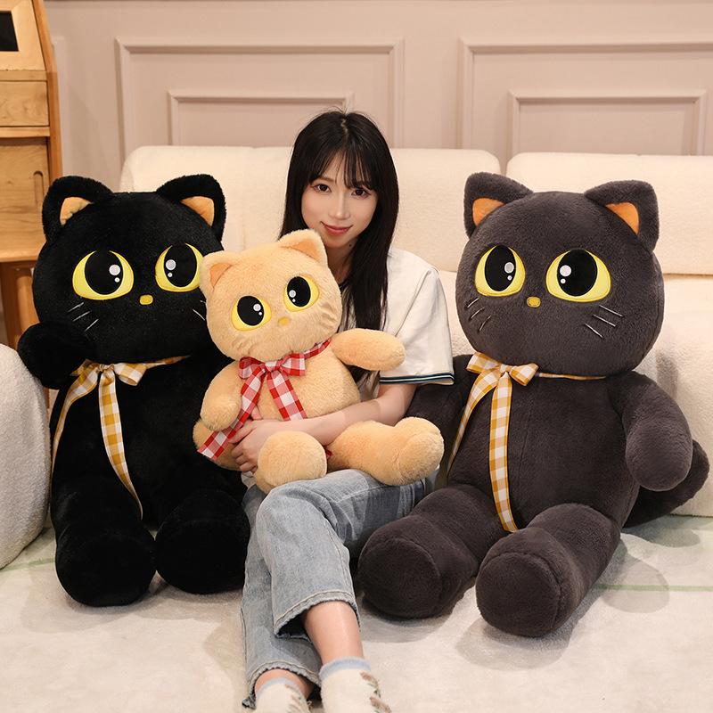 Cartoon Black Cat Doll Plush Toy Big Cat Doll Girl Companion Comfort Rag Doll Birthday Gift