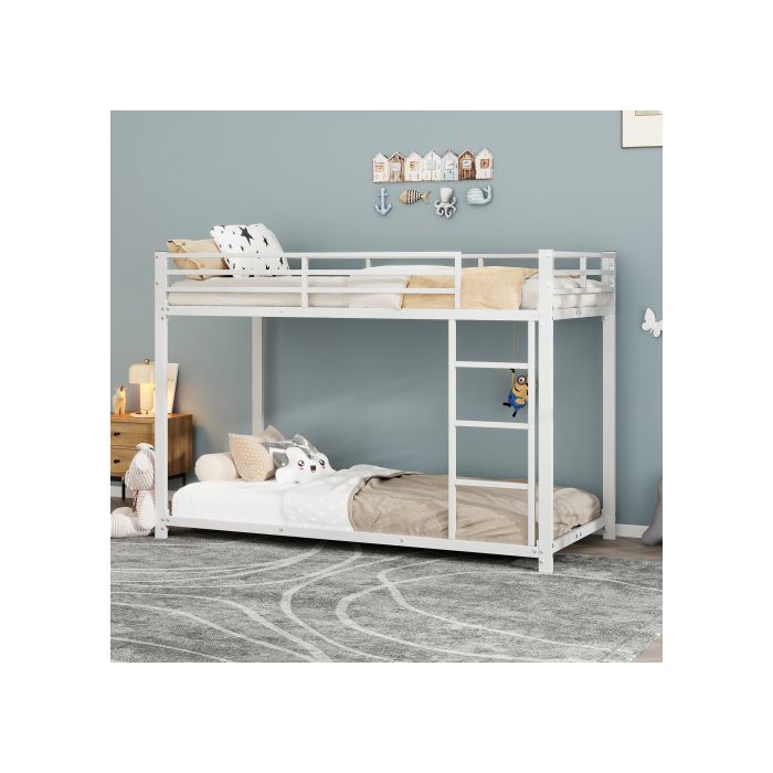 Lit superposé - MUVOE - 90x200 cm - Métal - Blanc - 2 places