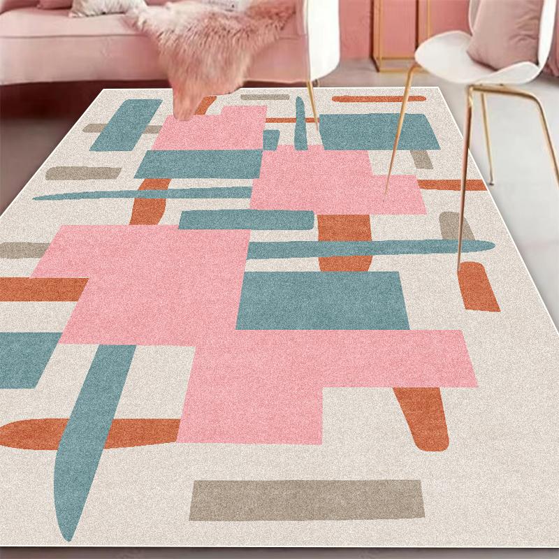 Simple Geometry Decoration Rugs Living Room Pink Large Carpets Home Sofa Light Luxury Foot Mat Bedroom Cloakroom Soft Carpet