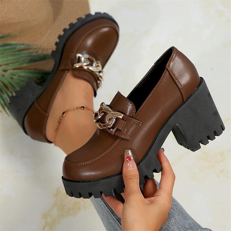 Модные туфли в стиле панк с металлической цепочкой Лолита Женские повседневные мокасины 2024 Новые туфли-оксфорды из искусственной кожи на толстой подошве Женские туфли в стиле JK