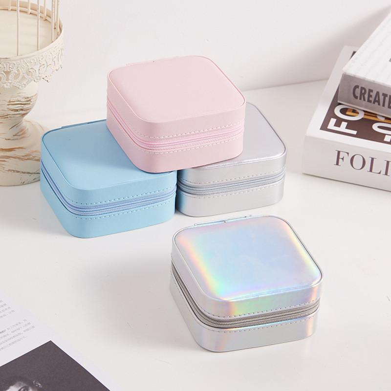 Classic Leather Jewelry Box With Mirror For Earrings And Rings Storage