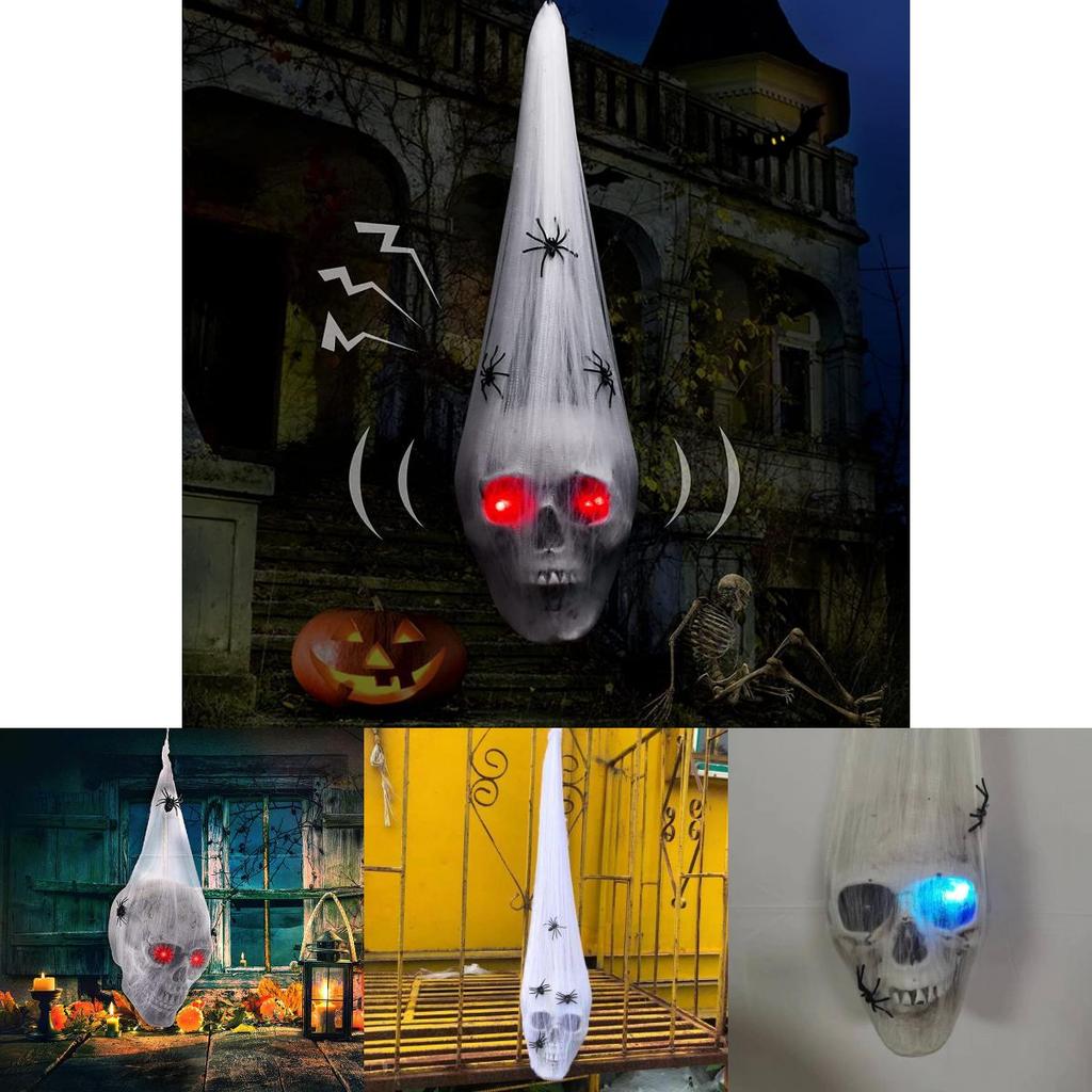 Eerie Glowing Voice Control Spider And Skull Prop For Halloween Yard And Room Decoration