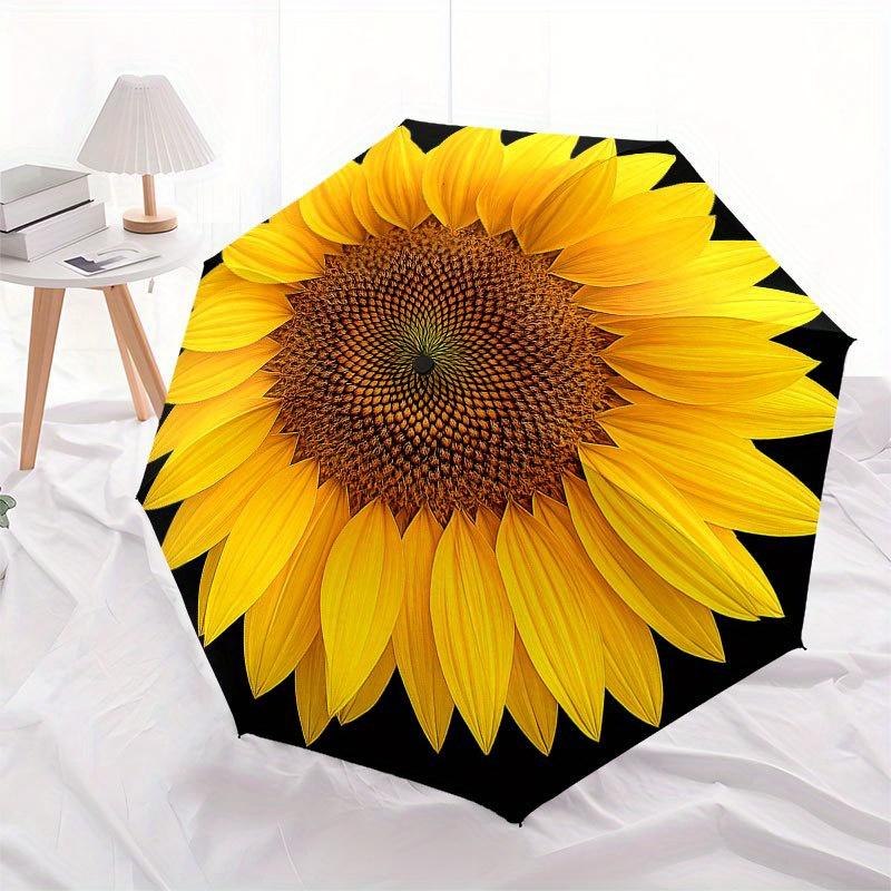 Golden Sunflower Design Wall Clock, Brighten Your Space with Style Umbrella, Cute Umbrella with Cute Design, Portable 3-Fold Compact Umbrella for Men