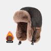 Cap Men's and Women's Winter Velvet Thickened Warm Cycling Ear Hat Leather Color Matching Five-star Pilot Hat