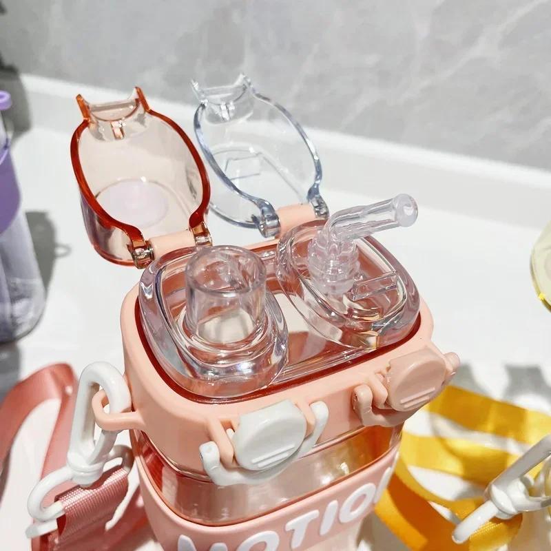 Большая емкость переносных молочных стаканчиков для детей креативные квадратные двойные бутылки для питьевой воды с трубочкой герметичная наружная чашка