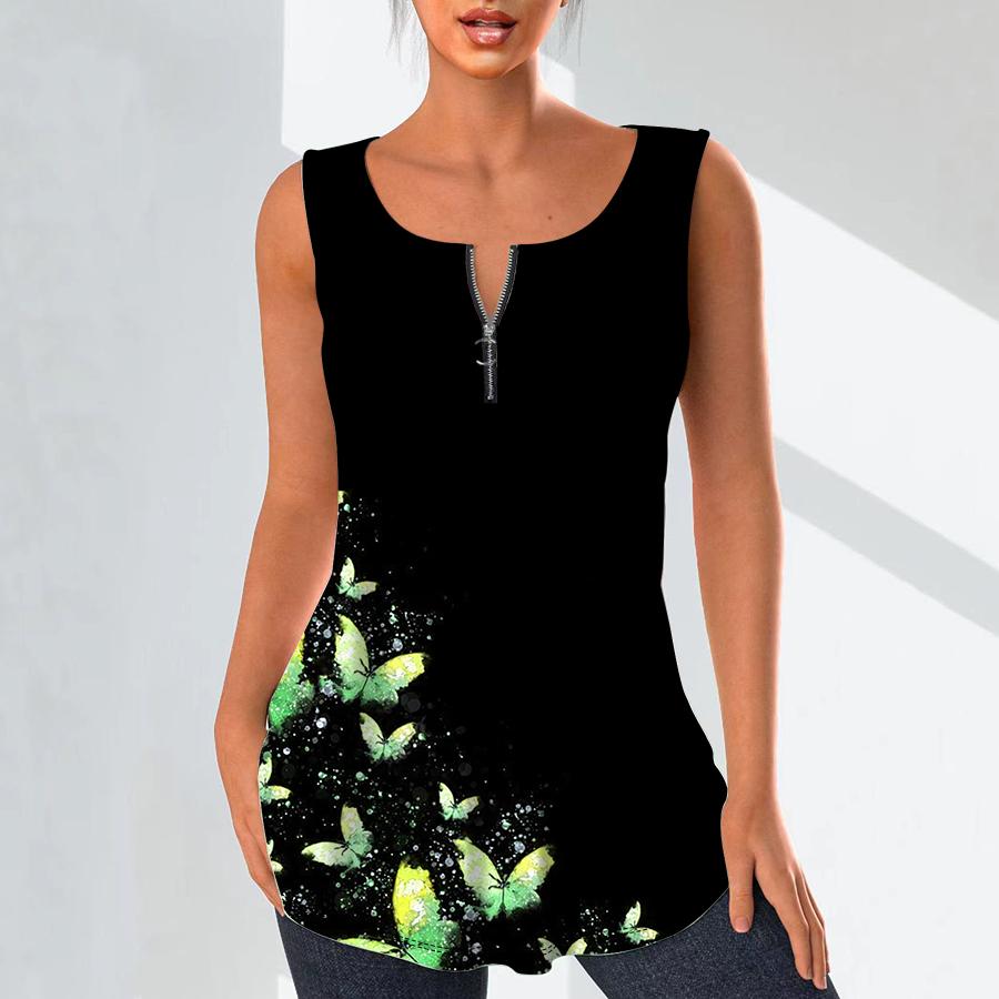 Женская мода рубашки с v-образным вырезом повседневные топы футболка женская 3D красивая жилетка с принтом бабочки плюс размер блузка без рукавов топы на бретелях