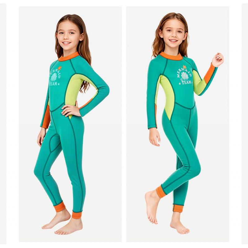 Kids 2.5mm Neoprene Wetsuit Girls Full Body Long Sleeve Snorkeling Surfing Swimsuit With Warmth Protection