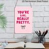 2D Flat, "You're Like, Really Pretty" Pink Bow Aluminum Sign - Girly Wall Decor Girly Room Decor, Dorm Room, Vanity Area, Bedroom, Bathroom, Pink