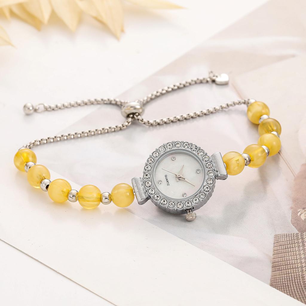 Women Wristwatches Creative Simulation Pearl Beaded Bracelet Watch Rhinestone Round Dial Accessories