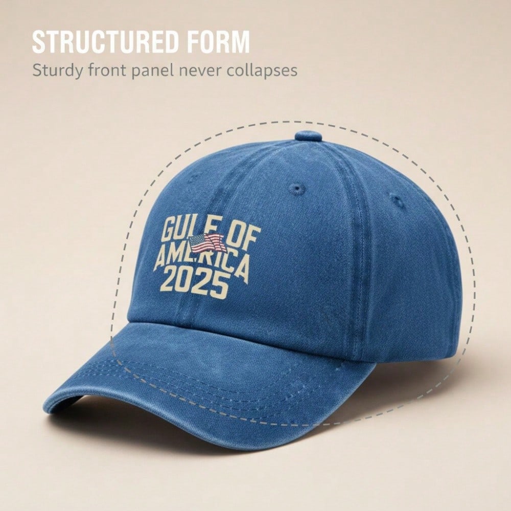 [Patriotic Baseball Cap] 2025 Gulf Of AMERICA Print Polyester Adjustable Vintage Washed Unisex Casual Outdoor Sports Sun Protection Baseball Hat -