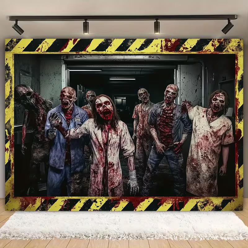 2D Zombie Lab Hospital Backdrop for Horror Movie Night & Themed Parties
