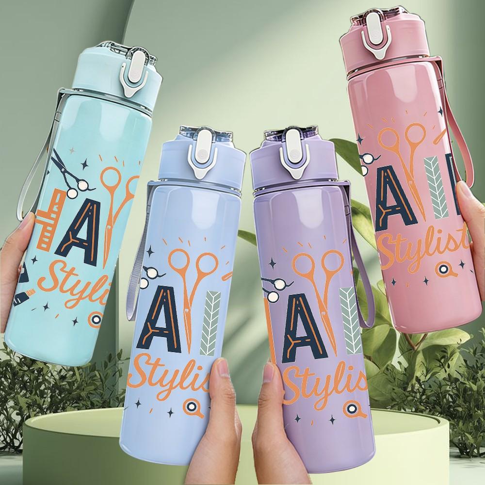 1PC Hair Stylist Salon Text 750ml Color Plastic Sports Water Bottle Leakproof Flip Straw Lid Suitable for Sports Office Home Use