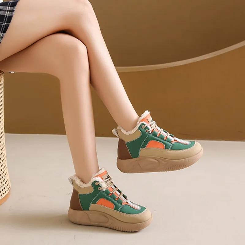 Shoes Female High Top Women's Vulcanize Shoes Warm Women Sneakers Mixed Colors Round Toe Lace Up Platform Ladies Casual Shoes