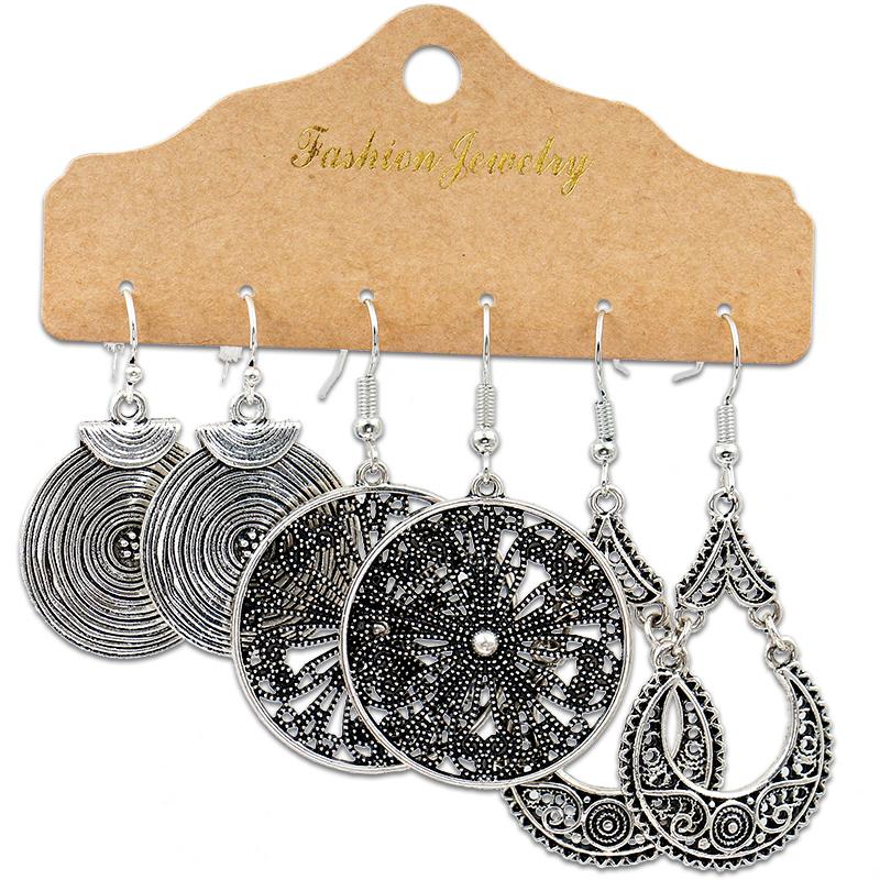 Antique Sliver-Plated Hollow Alloy Geometric Dangle Indian Earrings For Women Gypsy Zircon Boho Ethnic Leaf Bell Tassel Earring