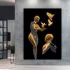 Картина на холсте «Любовные пары» с бронзовой блестящей текстурой, 3D-вид, Настенный декор, постеры и принты для современной гостиной, домашний декор