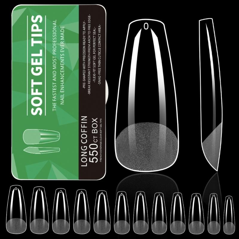 Средние миндалевидные гелевые типсы для ногтей 550 шт. Предварительно матированные прозрачные накладные ногти для профессионального и начинающего использования