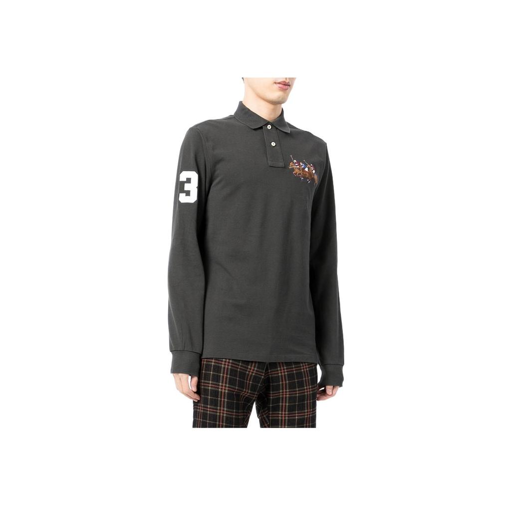 Polo Ralph Lauren Ss22 Polo Pattern Вышитая рубашка поло с длинным рукавом Мужские топы Серый 710814438-006