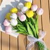 Искусственный цветок тюльпана Real Touch 13,7" ПУ Искусственные тюльпаны Реалистичные поддельные тюльпаны с длинным стеблем для свадебного домашнего центра стола Декор весеннего сада