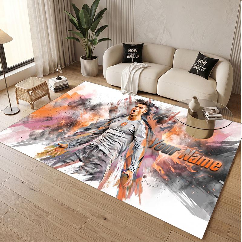 Custom Rug Cristiano Ronaldo Pattern Print Name Text Soft Non‑Slip Floor Carpet for Home Indoor Decoration