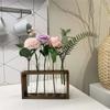 Wood Frame Test Tube Vases Transparent Glass Glass Planter Hydroponic Plants Container  Home Decor