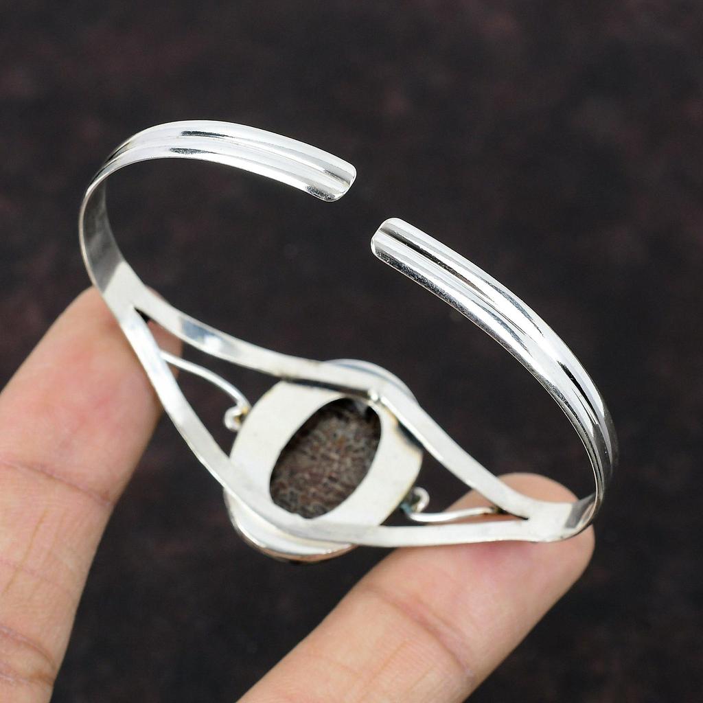 Браслет из кости динозавра с драгоценными камнями, браслет ручной работы, новый браслет-манжета, браслет из стерлингового серебра 925 пробы, регулируемый браслет-манжета, подарок на годовщину для мамы