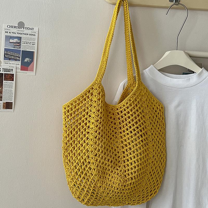 Spacious Cotton Woven Shoulder Bag for Women Ideal for Travel