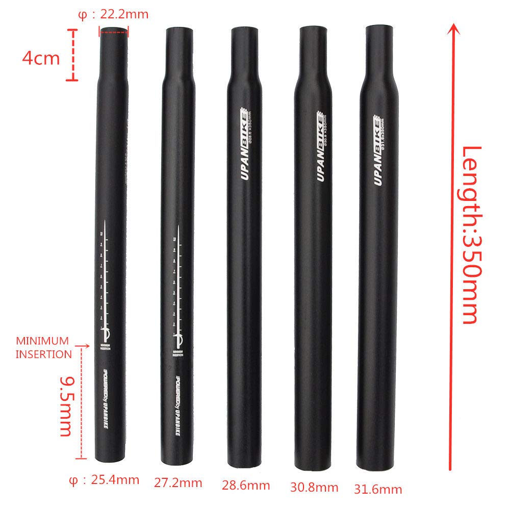 UPANBIKE Bicycle Aluminum Alloy 350mm Seatpost Black Road Bike Mountain Bike Fixed Gear Bike 27.2mm (27.2mm 350mm)