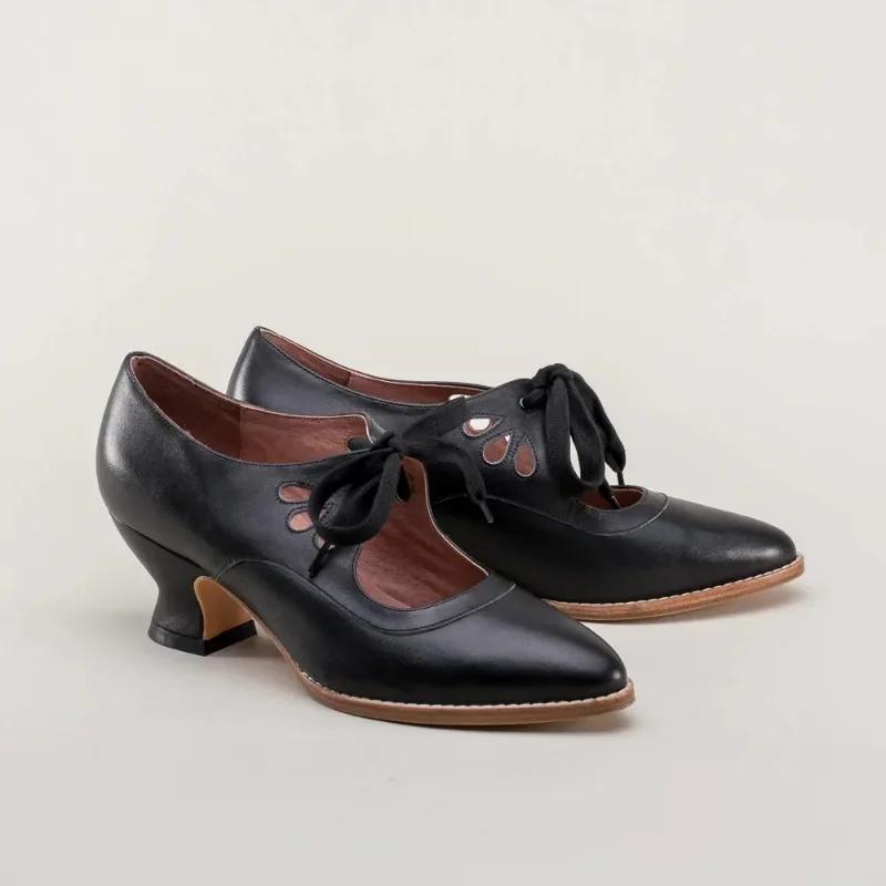 2024 2024 Женские туфли-лодочки Mary Jane Shoes Европейские и американские новые элегантные туфли на низком каблуке со шнуровкой Большие женские туфли 2024 Весна