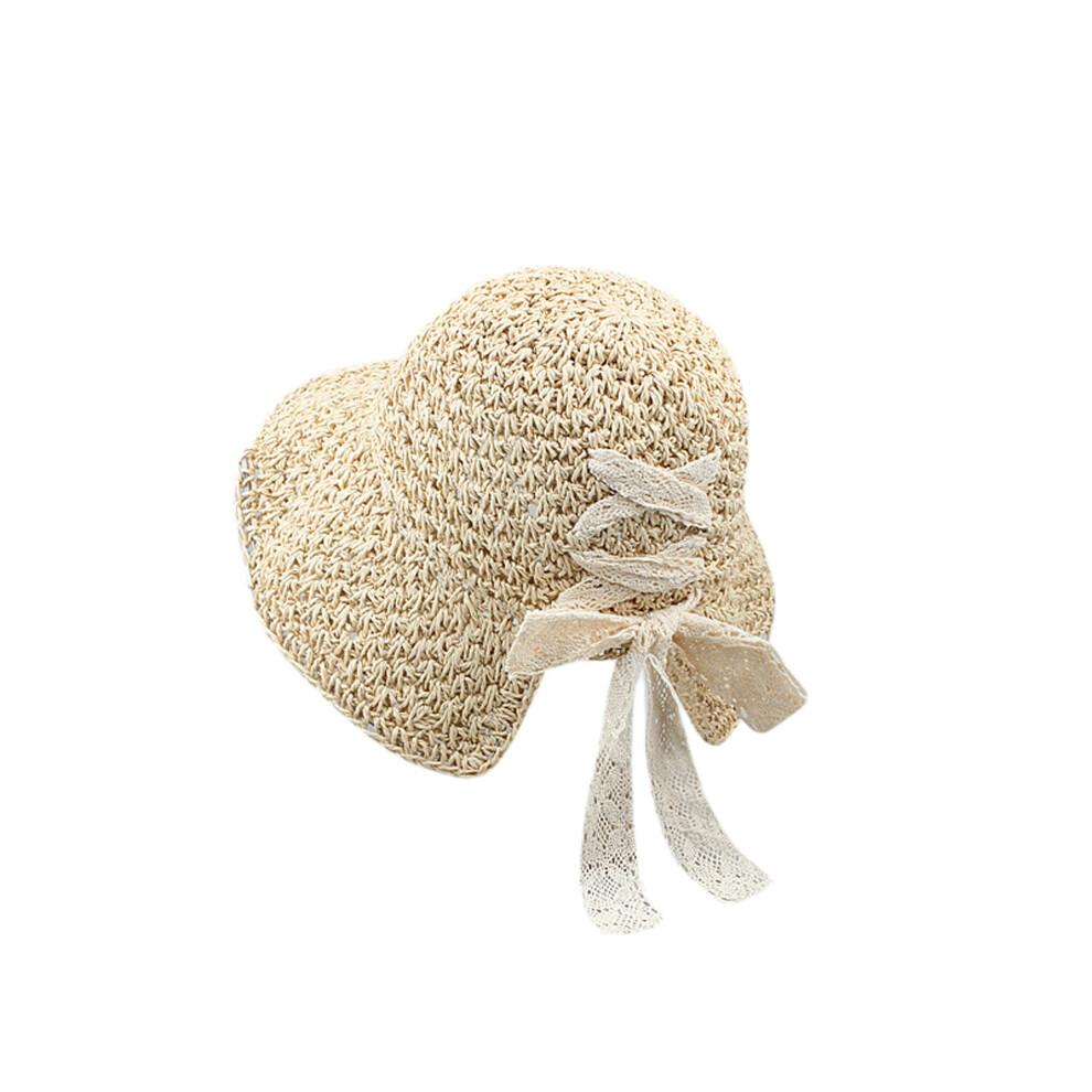 (One Size, White) Women's Sun Hat Lace Bow Design Bucket Hat Stylish Wide Brim Straw Beach Hat for Outdoor