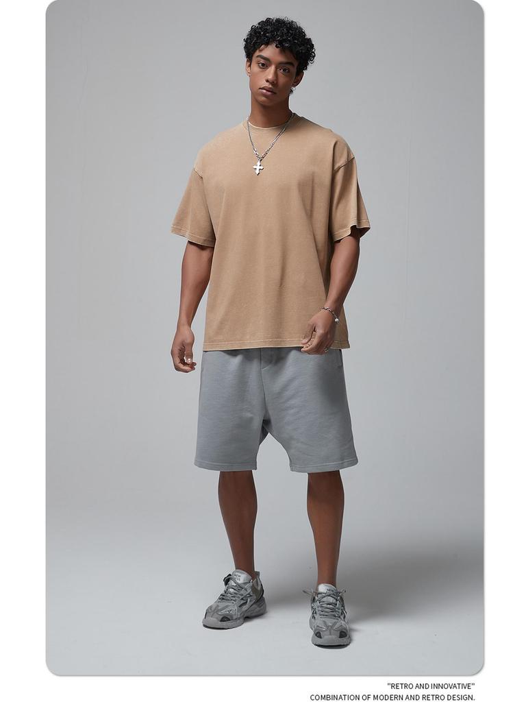 ARTIE Men's 2024 Summer 325g Batik Washed Distressed Retro T-Shirt - American Fashion Short Sleeve