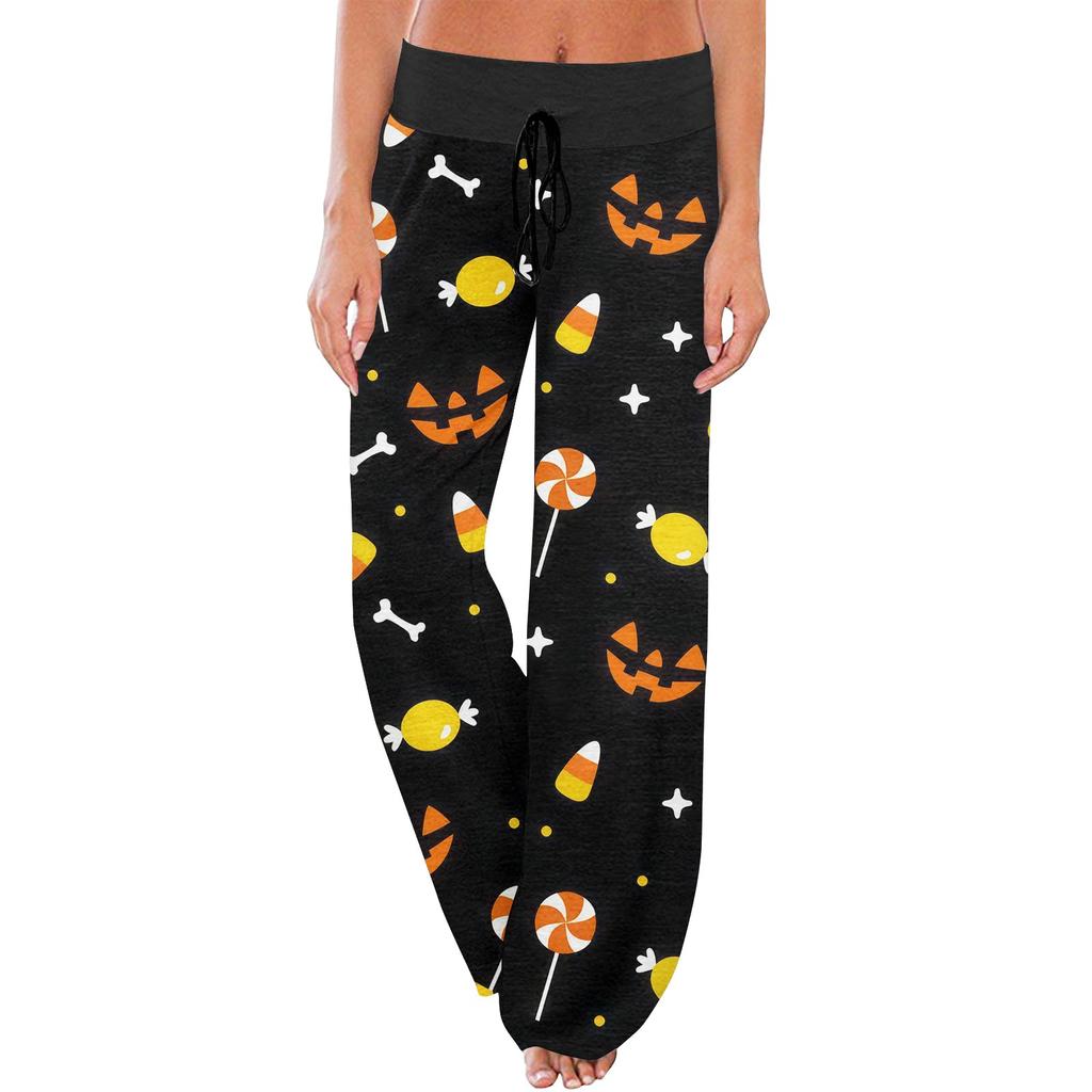 Женские спортивные брюки, спальные брюки, напечатанные широкие брюки на шнурке, повседневные брюки с карманами