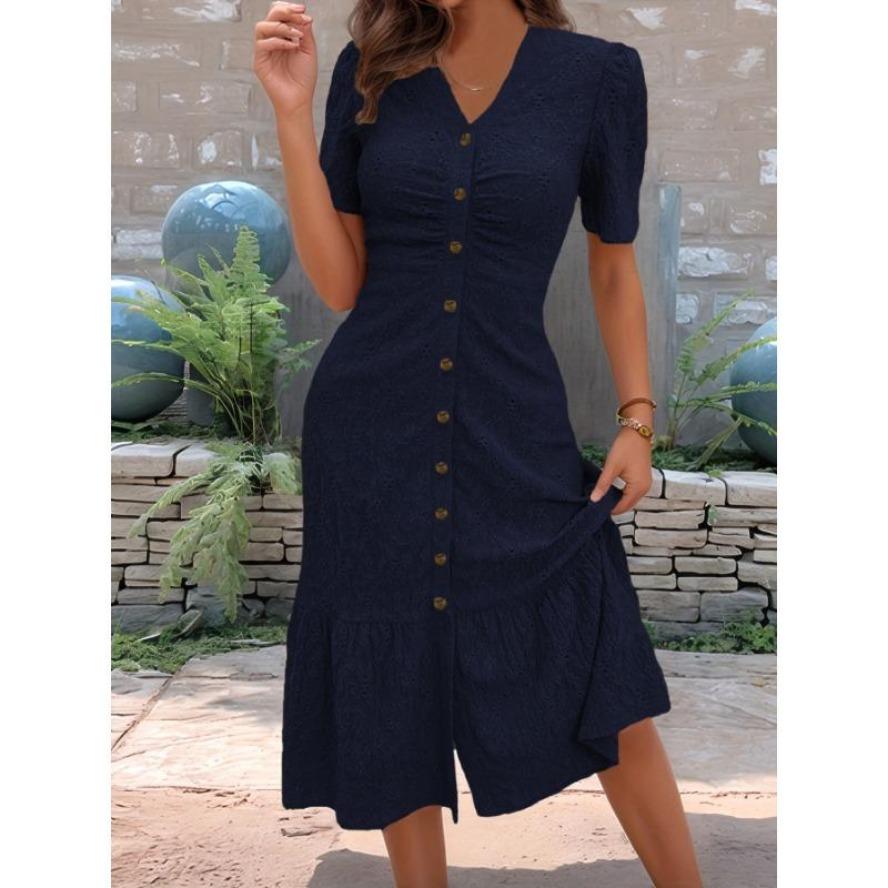 Женские модные летние весенние однотонные повседневные платья с v-образным вырезом и короткими рукавами и высокой талией